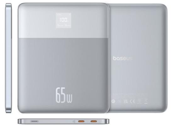 Baseus Blade2 12000mAh Power Bank | 65W Fast Charging Ultra Thin Digital Display Intelligent Edition Battery Pack For Laptop/MacBook & Phones - Silver